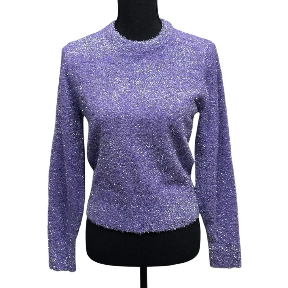 OLD NAVY Purple Eyelash Sparkle Party Fuzzy Sweater Women's Size Small Retro
